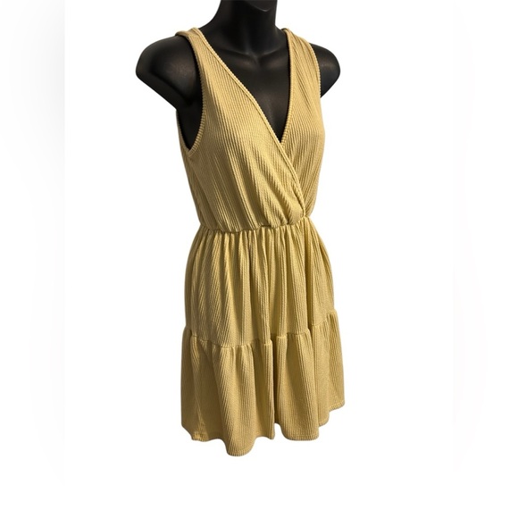 Caution to the wind yellow ribbed v neck dress - Picture 3 of 5